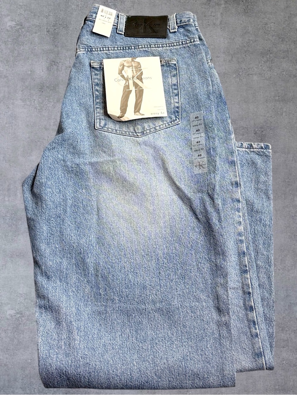 Calvin Klein Jeans Easy Fit Mens 40x32 Blue Blasted Denim NWT 100% Cotton Y2K